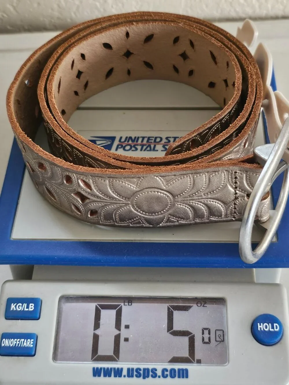 Fossil Women's Floral Perforated Silver Leather Belt L Large Vintage Y2K Boho